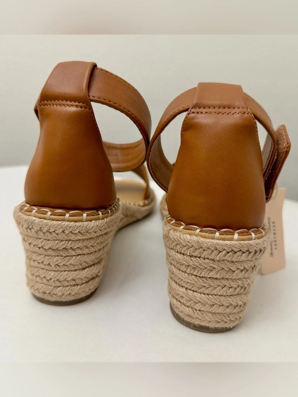 Tommy Bahama Cognac Leather Espadrille Wedges with Ankle Strap